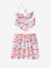 Backless Scarf Top with Floral Mini Skirt
