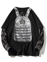 Backpack Print Plaid Faux Twinset Sweatshirt 2xl Black