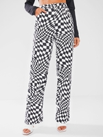 Baggy Op Art Checkerboard Wide Leg Jeans S Black