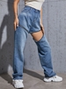 Baggy Zippered Wide Leg Jeans 2xl Blue