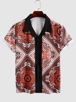 Bandana Print Colorblock Short Sleeve Shirt S Cherry red