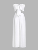 Bandeau Smocked Ruffle Bowknot Wide Leg Pants Set M White