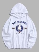 BAR HARBOR and Sailboat Graphic Pattern Pullover Hoodie 2xl White