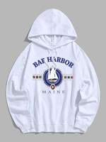 BAR HARBOR and Sailboat Graphic Pattern Pullover Hoodie S White