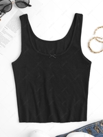 Basic Bowknot Ribbed Tank Top L Black