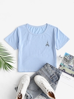 Basic Eiffel Tower Graphic Tee L Light blue