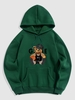 Basketball Bear Pattern Fleece-lined Hoodie L Deep green