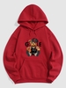 Basketball Bear Pattern Fleece-lined Hoodie L Deep red
