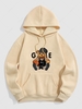 Basketball Bear Pattern Fleece-lined Hoodie L Light coffee