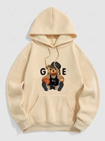 Basketball Bear Pattern Fleece-lined Hoodie L Light coffee