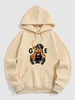 Basketball Bear Pattern Fleece-lined Hoodie M Light coffee