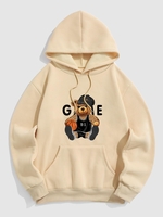 Basketball Bear Pattern Fleece-lined Hoodie M Light coffee