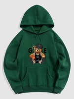 Basketball Bear Pattern Fleece-lined Hoodie Xl Deep green