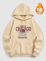 Basketball Chicago Pattern Thermal Lined Hooded 2xl Light coffee