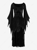 Bat Sleeve Cut Out Ruched Velvet Irregular Halloween Dress S Black