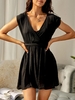 Batwing Sleeve Belted Plunging Slit Beach Dress Black