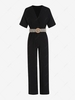 Batwing Sleeve Belted Surplice Wide Leg Jumpsuit L Black