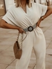 Batwing Sleeve Belted Surplice Wide Leg Jumpsuit L Light coffee