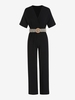Batwing Sleeve Belted Surplice Wide Leg Jumpsuit M Black
