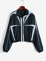 Batwing Sleeve Colorblock Zip Up Jacket L Deep blue