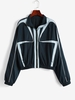 Batwing Sleeve Colorblock Zip Up Jacket M Deep blue