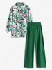 Batwing Sleeve Shirt with Wide Leg Pants Set S Green