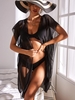Batwing Sleeve Side Slit Open Front Beach Cover Up Black