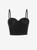 Beaded Faux Pearls Cupped Underwire Cami Top L Black