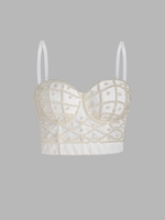 Beaded Faux Pearls Cupped Underwire Cami Top L White