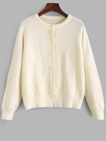 Beading Button Up Cardigan White