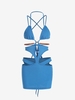 Beading Cut Out Mini Bodycon Dress M Blue