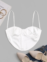 Beading Straps Sheeny Bustier Top L White