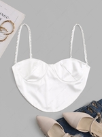 Beading Straps Sheeny Bustier Top S White