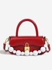 Beads Handle Solid Color Shoulder Bag