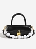 Beads Handle Solid Color Shoulder Bag