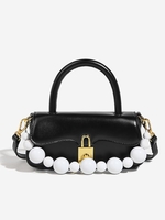 Beads Handle Solid Color Shoulder Bag