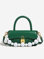 Beads Handle Solid Color Shoulder Bag