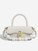 Beads Handle Solid Color Shoulder Bag