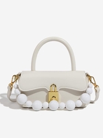 Beads Handle Solid Color Shoulder Bag