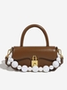 Beads Handle Solid Color Shoulder Bag