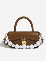 Beads Handle Solid Color Shoulder Bag