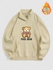 Bear and Letter Pattern Fleece-lined Quater Zip Sweatshirt M Light coffee