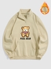Bear and Letter Pattern Fleece-lined Quater Zip Sweatshirt Xl Light coffee