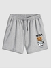 Bear and Letter Print Drawstring Casual Shorts Xl Light gray