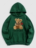Bear and Rose Graphic Pattern Fleece-lined Hoodie 2xl Deep green