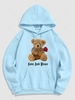 Bear and Rose Graphic Pattern Fleece-lined Hoodie 2xl Light blue