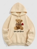 Bear and Rose Graphic Pattern Fleece-lined Hoodie S Light coffee