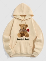 Bear and Rose Graphic Pattern Fleece-lined Hoodie S Light coffee
