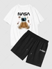 Bear Astronaut Graphic Pattern T-shirt and Casual Shorts Set M White