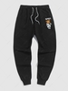 Bear Astronaut Graphic Printed Drawstring Jogger Pants L Black